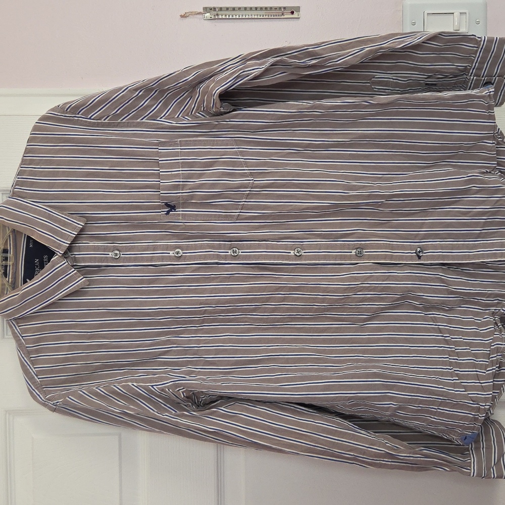 Gray Striped Button-Up Shirt